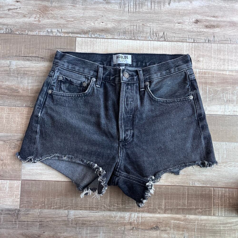 AGOLDE Micah Helix Black Denim Shorts Size 24 - Picture 2 of 6
